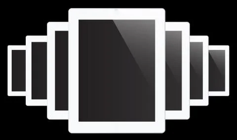 Many tablet pc computer with blank screen isolated on black background Stock Photos