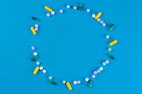 Many tablets are lined in the form of a circle. Place for the inscription Stock Photos