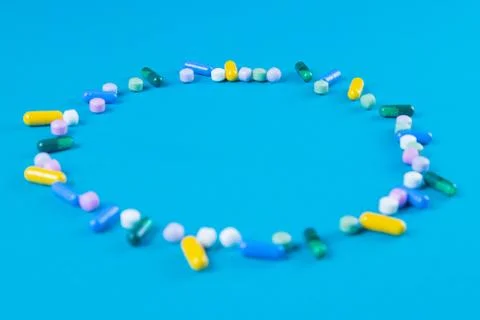 Many tablets are lined in the form of a circle. Place for the inscription Stock Photos