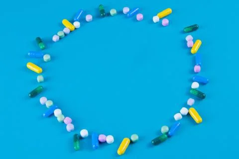 Many tablets are lined in the form of a circle. Place for the inscription Stock Photos