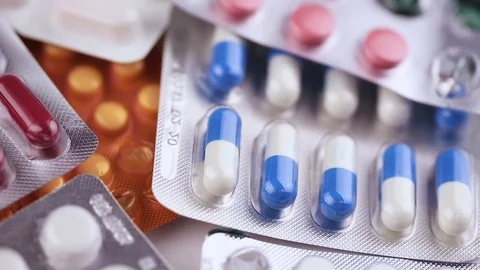 Many tablets in packages Stock Footage 83094469