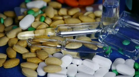 Many tablets,injection,syringe & capsules. Stock Footage