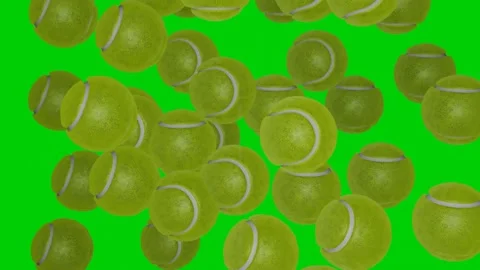 Many tennis balls falling down on chromakey background. Green screen. Sport conc Stock Footage 171121923