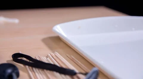 Many things for sausage making are displayed on a table Stock Footage 59740076