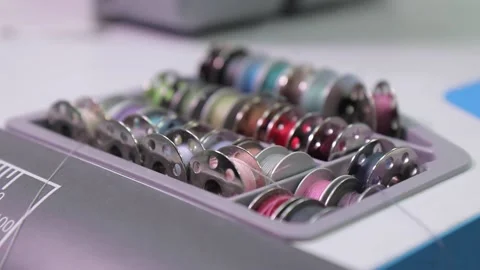 Many threads on a spool in a box in a textile factory Video stock 168580051