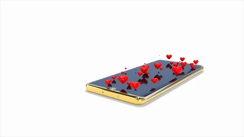 Many tiny red heart floated up from the phone screen Stock Footage 124997248