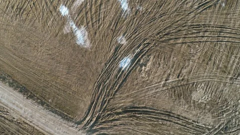 Many traces from the wheels on the ground. The Dirty Road 28 Stock Footage 88332874