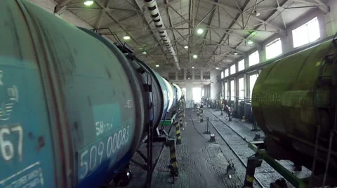 Many trains in a large hangar Stock Footage 64896221