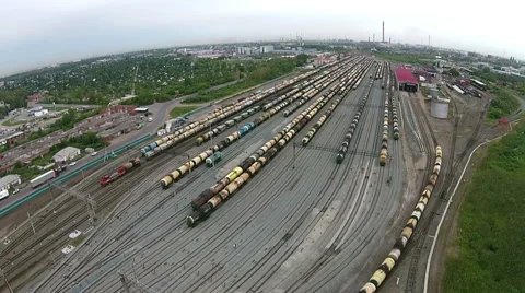 Many trains take off from a great height Video stock 64896520