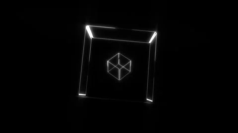Many transparent neon cubes rotating in space, 3d render background, computer Stock Footage 95310959