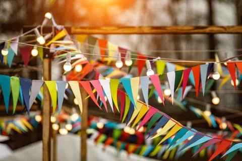 Many triangular flags for the holiday. 写真素材