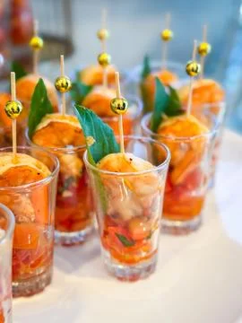 Many type of cocktail on disk ready to eat Stock Photos