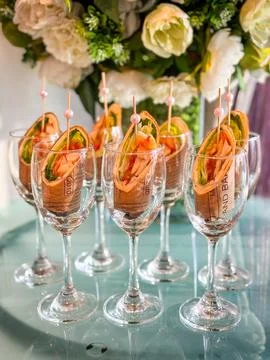 Many type of cocktail on disk ready to eat Stock Photos