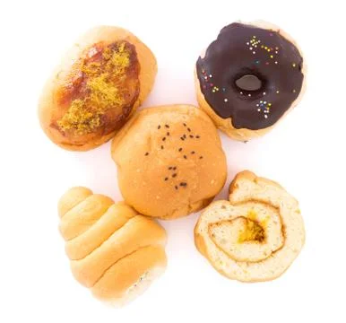 Many types of bread arranged together. Stock Photos