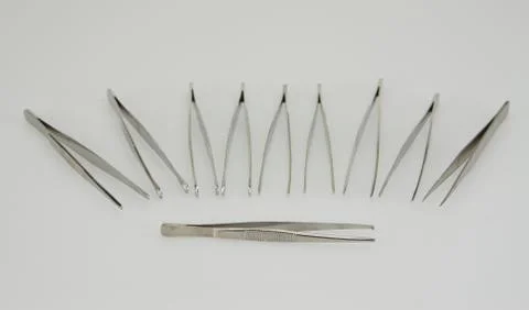 Many types of forceps in operating room Stock Photos