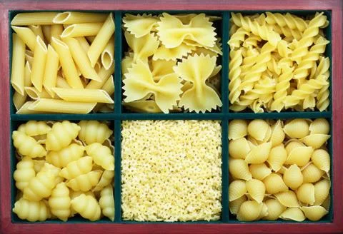 Many types of pasta Stock Photos