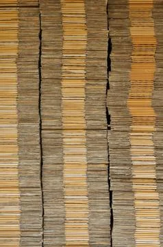 Many unpack paper box stacking on black pallet in front of warehouse, for web Stock Photos