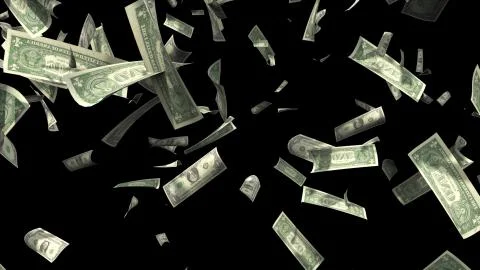 Many usa dollars fall from above, 3d rendering. Computer generated backdrop with Illustrazione stock