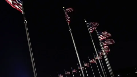 Many USA flags at night Video stock 125251540