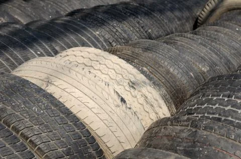 Many used tires arranging. Stock Photos