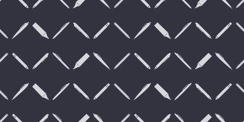 Many Various Simple Grey Writing or Drawing Tools Pattern, Set of Pens and .. Stock Illustration