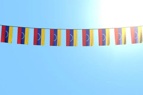 Many Venezuela flags hangs on string on sky - any celebration flag 스톡 일러스트