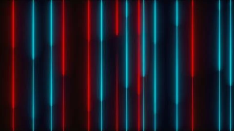 Many vertical neon lighting lines, abstract computer generated backdrop, 3D Stock Illustration