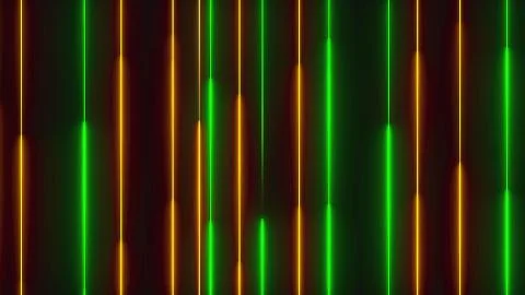 Many vertical neon lighting lines, abstract computer generated backdrop, 3D Stock Illustration