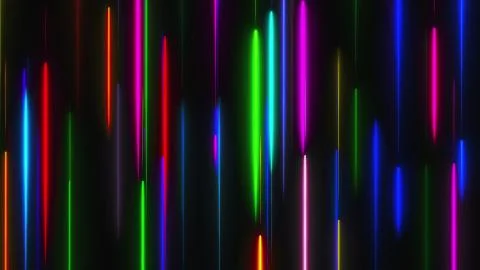 Many vertical neon lighting lines, abstract computer generated backdrop, 3D Illustrazione stock