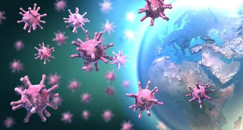Many virus particles fly around the earth - 3d illustration Stock Illustration