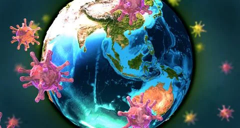 Many virus particles fly around the earth - 3d illustration Stock Illustration