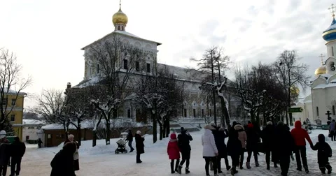 Many visitors leave the Cathedral square Lavra Stock Footage 67567076