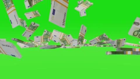 Many wads of money falling down on chromakey background. 100 Euro banknotes. Stock Footage 172357799