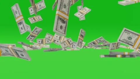 Many wads of money falling on table on chromakey background. US dollar banknotes Stock Footage 172030685