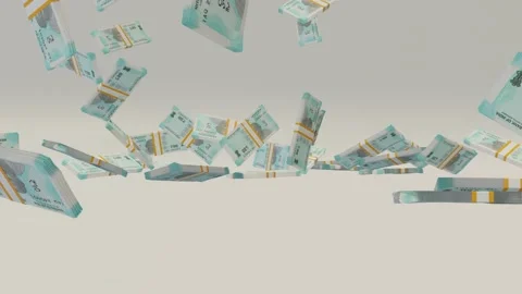 Many wads of money falling on table. 50 Indian Rupees banknotes. Stacks of money Stock Footage 172101704