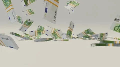 Many wads of money falling on table. 100 Euro banknotes. Stacks of money.  Stock Footage 172357602