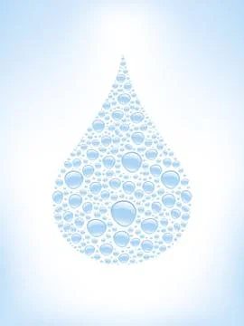 Many water drops creating big blue drop Stock Illustration