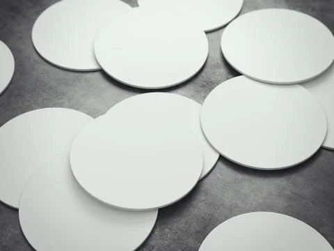 Many white circle beer coasters. 3d rendering Stock Illustration