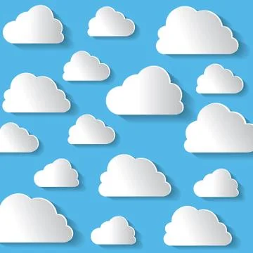 Many White Clouds On Blue Background Vector Illustration Stock Illustration