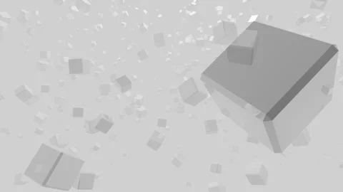 Many white cubes move in the space of fog Stock Footage 243124732