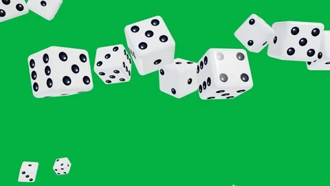 Many white dice falling against a green background. 4K Video stock 343265173