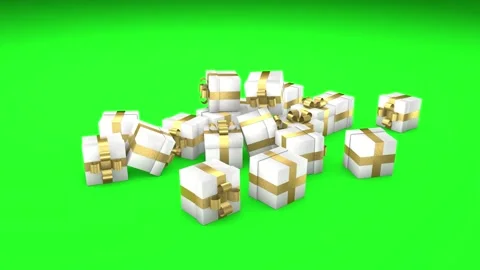 Many white gift boxes fall on a green background. Stock Footage 279765214