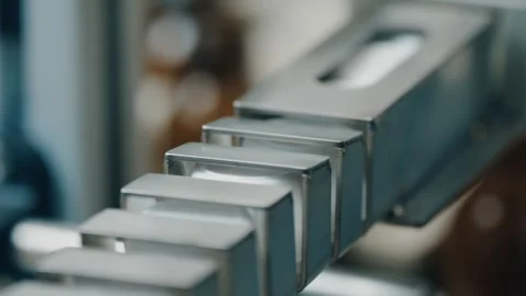 Many white plastic bottle caps falling from conveyor belt. Factory - produc.. Stock Footage 247666012