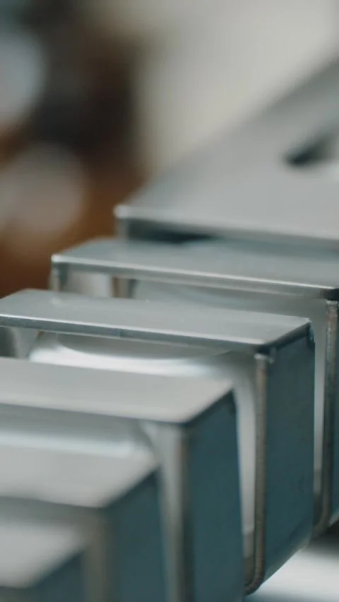 Many white plastic bottle caps falling from conveyor belt. Factory - production Stock Footage 305092307