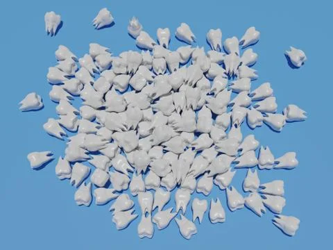 Many white removed teeth on the blue background Stock Illustration