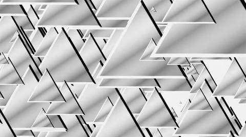 Many white triangles for technology conceptual background, 3D render compu... Foto stock