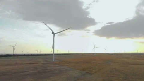 Many wind turbines are working in the field 4K Vídeo Stock 207808300