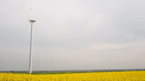 Many windmills rotating during windy spring cloudy day Stock Footage 62497261