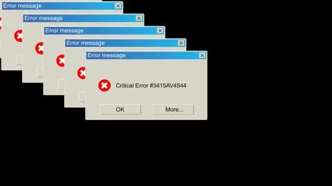 Many windows with critical error notification, problem warning backdrop Stockillustratie