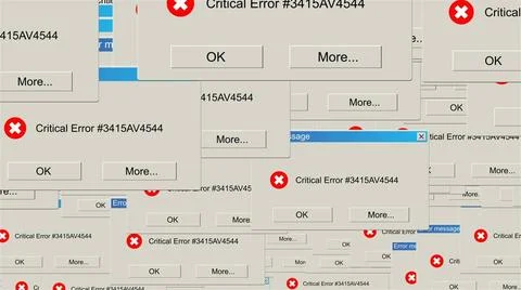 Many windows with critical error notification, problem warning backdrop, c... Stock Photos